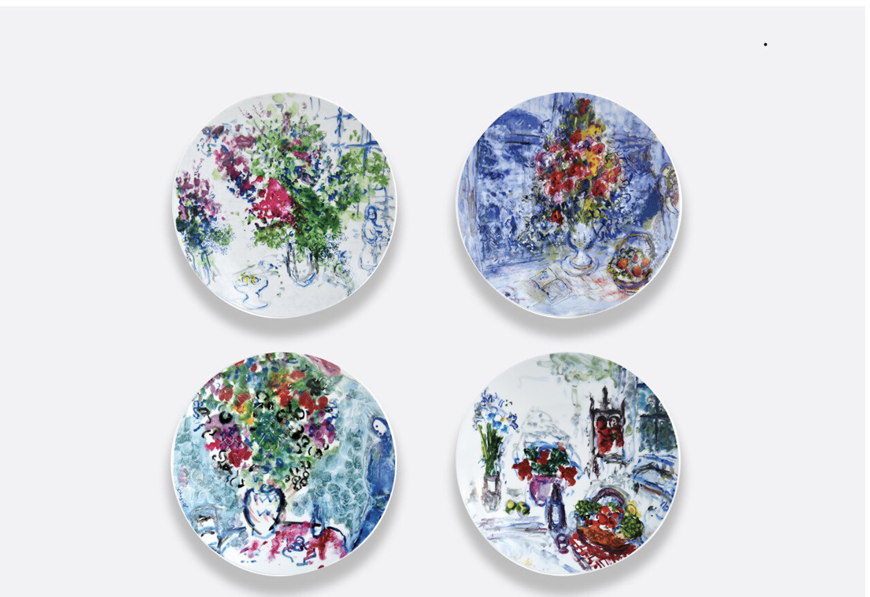LES BOUQUETS DE FLEURS DE MARC CHAGALL
Set of 4 assorted salad plates 8.5 Needs 3