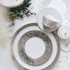 Bernardaud Silva Dinner, Platinum Salad, Rim Soup 9 Purchased Needs 5