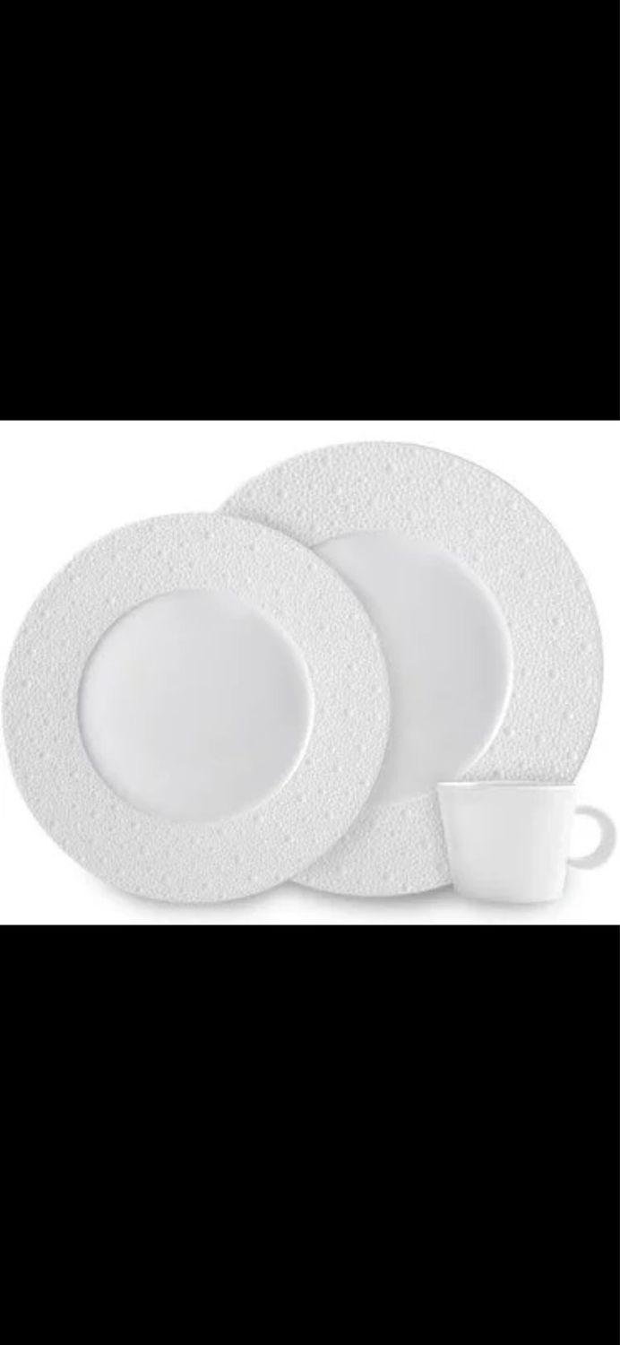 Ecume White Dinnerware 11.6 Service Plate, Salad Plate, And 8.70” Soup Bowl