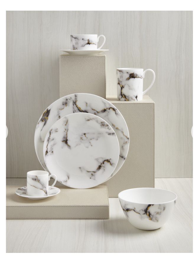Prouna Marble Venice Fog Dinnerware Dinner, Salad, Cereal Bowl 3 Piece Needs 12