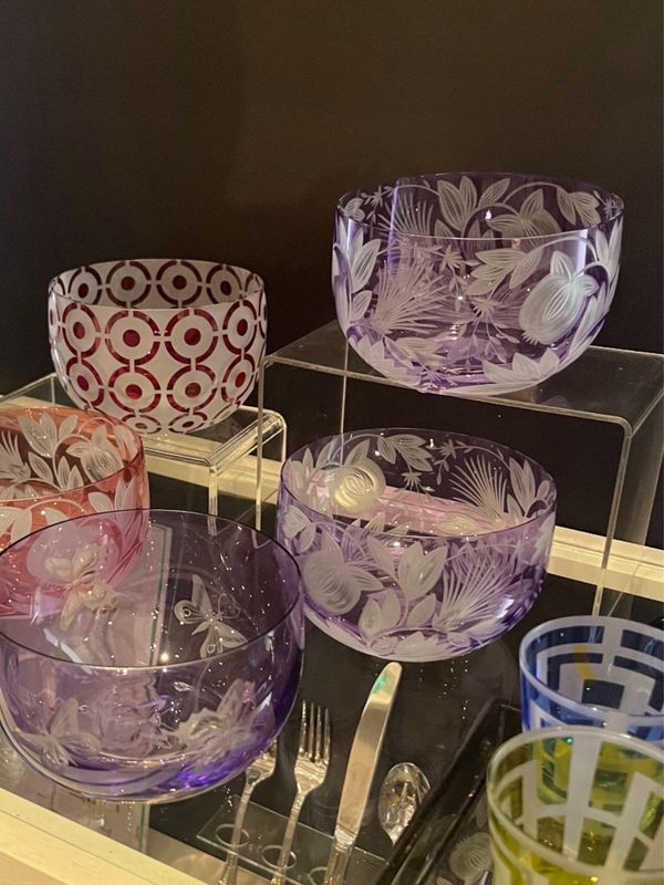 Artel Crystal Bowl With Purple Flower Decoration 3 PURCHASED