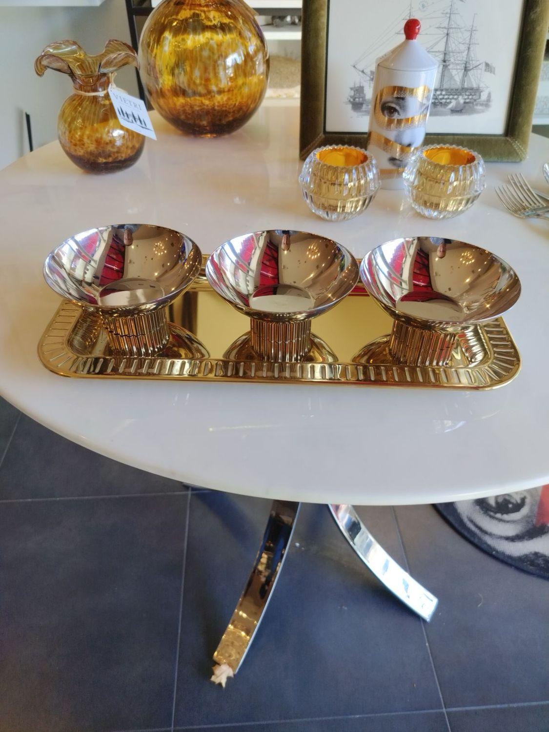 Anna New York Gold Tray With 3 Stainless Dip Bowls Purchased