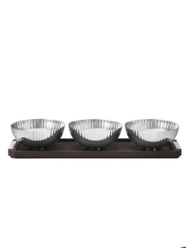 Georg Jensen Bernadotte Dip Bowls On Wood Tray