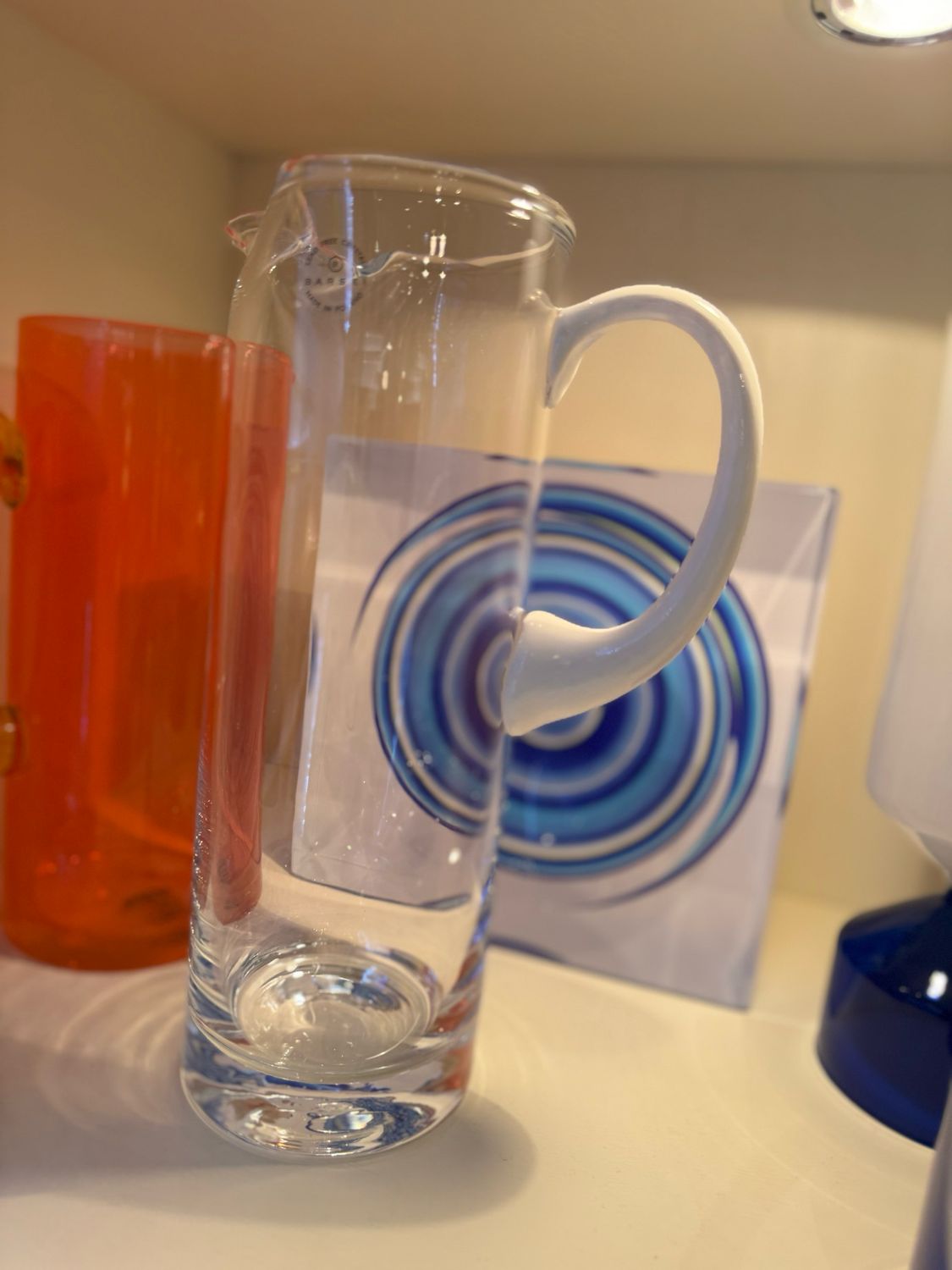 Glass Pitcher White Handle
