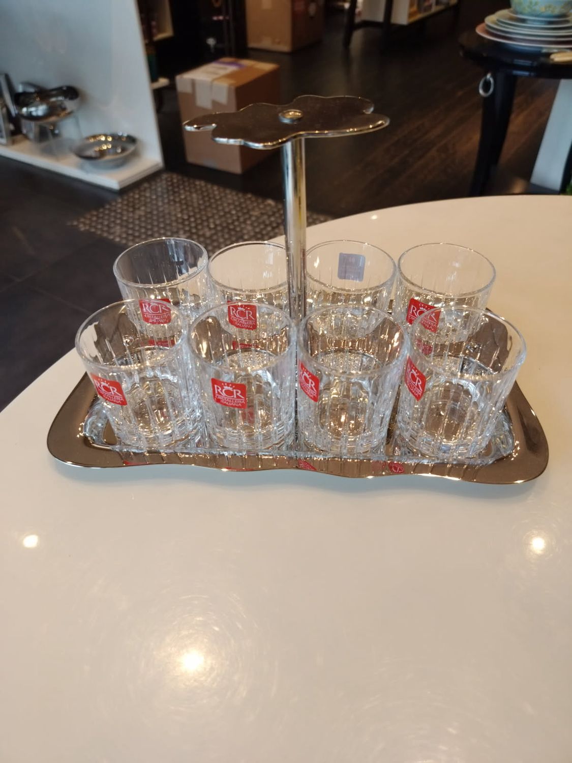 Zanetto Made In Italy Set 8 Crystal Cups On Tray