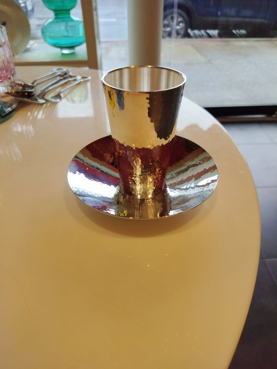 Pampaloni Made In Italy-Hammered Kiddush Cup With Matching tray