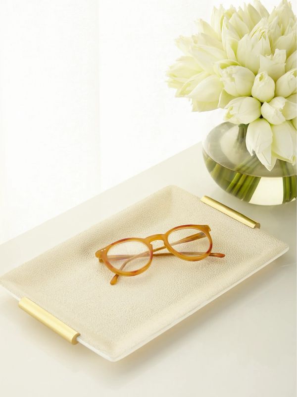 Aerin Shagreen Cream Leather Vanity Tray