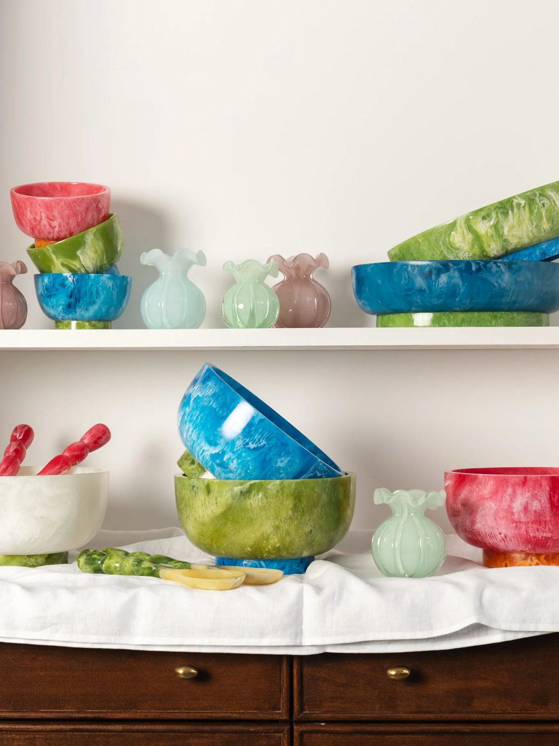 Beatrice Ball White Bowl-Green Bottom