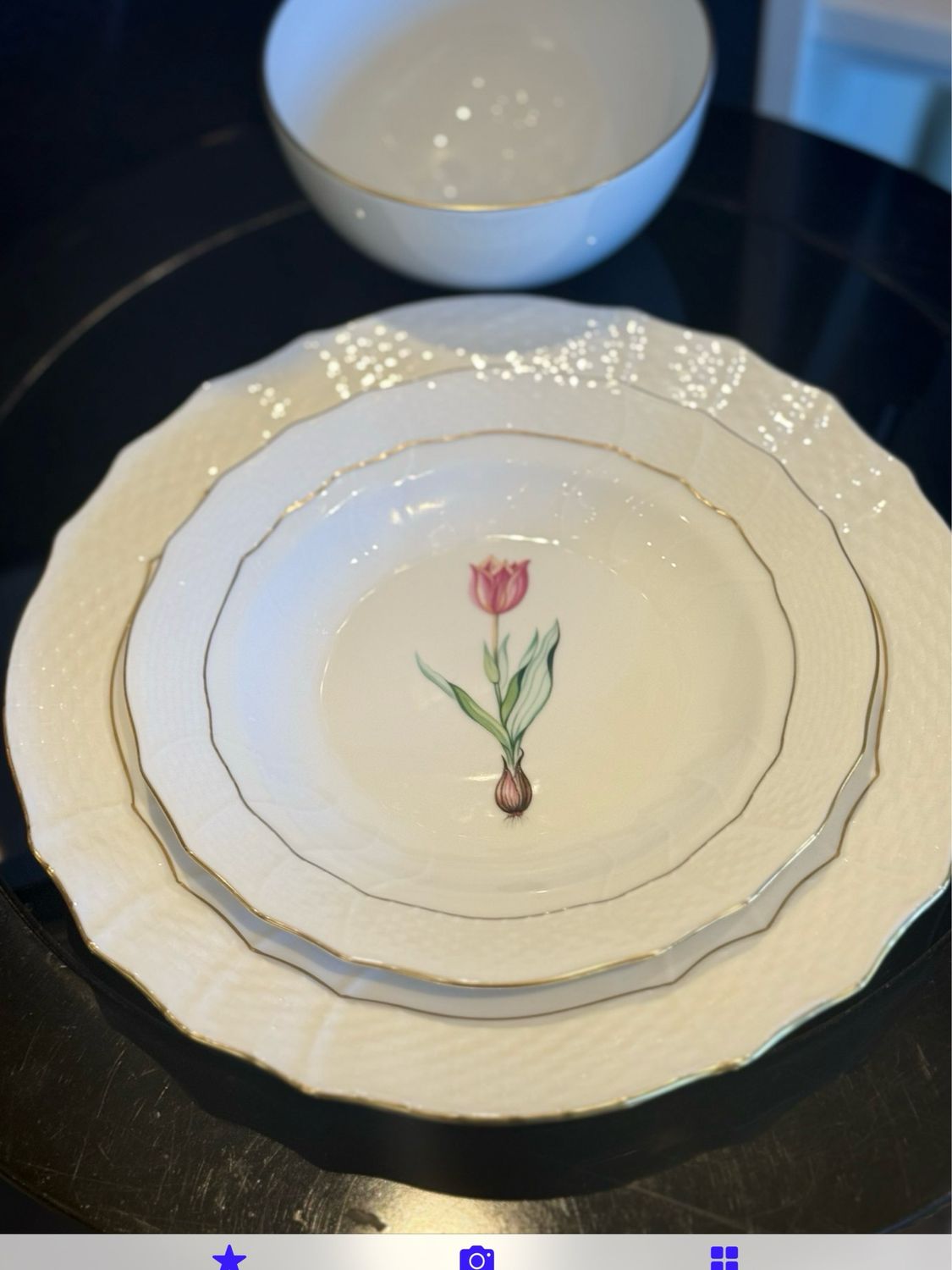 Herend Golden Edge Service Plate- Spring Flowers Dessert Plate And Gold Edge Round Bowl Needs 12 Purchased‼️