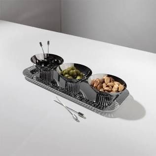 Anna Striations-3 Bowls On Tray