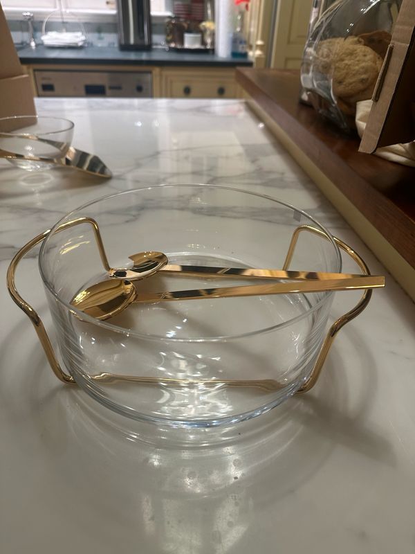 Riva 10 Inch Gold Salad Bowl With Servers