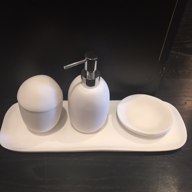 Tina Frey White Bathroom Set on Tray