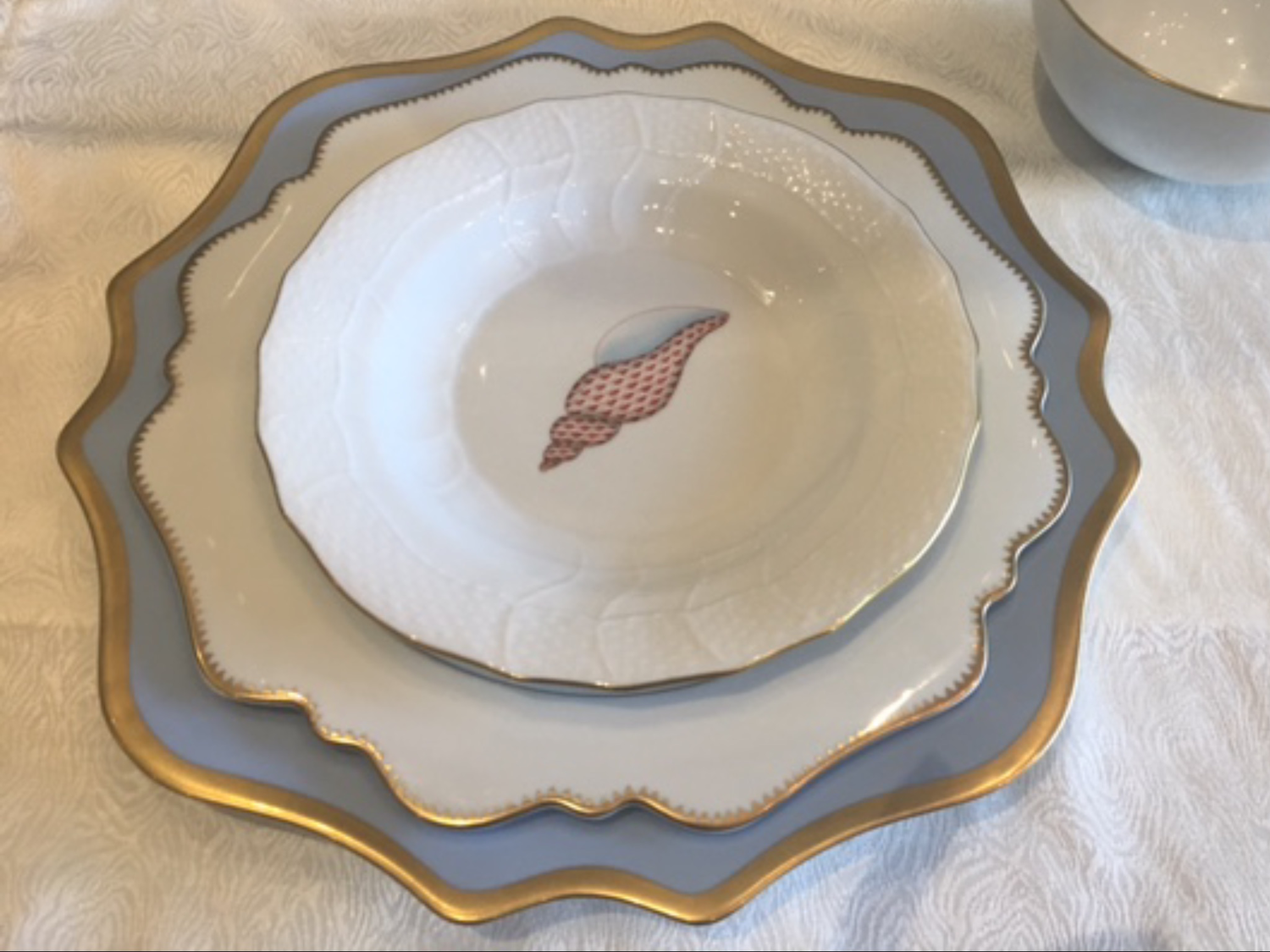 Anna Weatherley/Herend Dinnerware 4 pc (Annas Palette Charger, Simply Anna Antique Dinner, Herend Aquatic Dessert Salad, and Simply Anna Elegant Soup Cereal)