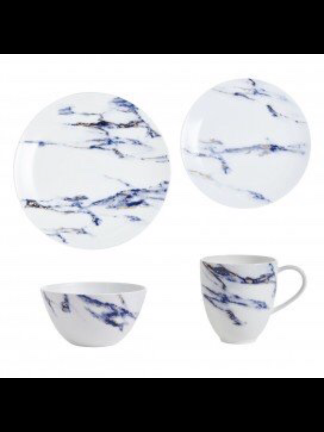 Prouna Marble Azure - 24 Dinner, Salad, Cereal Bowl  8 Sold Needs 16