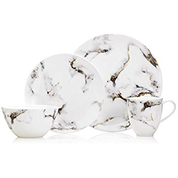 Prouna Marble Black Dinnerware 16 3 pc Dinner, Salad, Rim Soup 