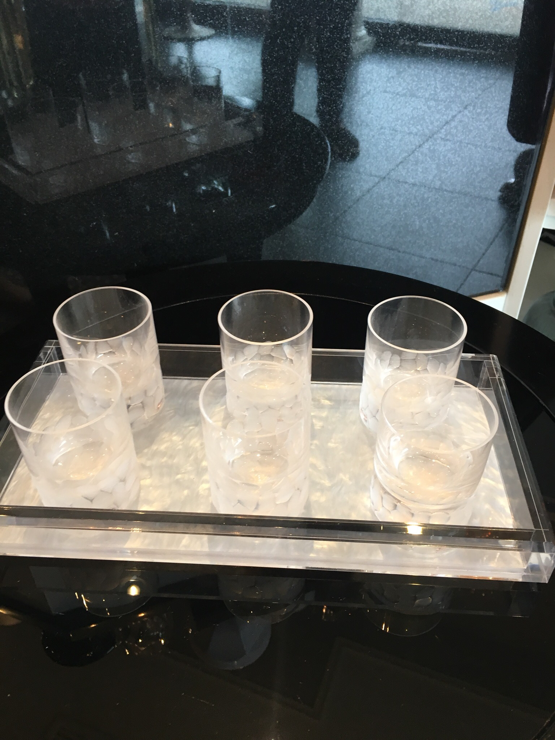 Moser Crystal 6 Clear Pebbles Shot Glasses On Tray PURCHASED