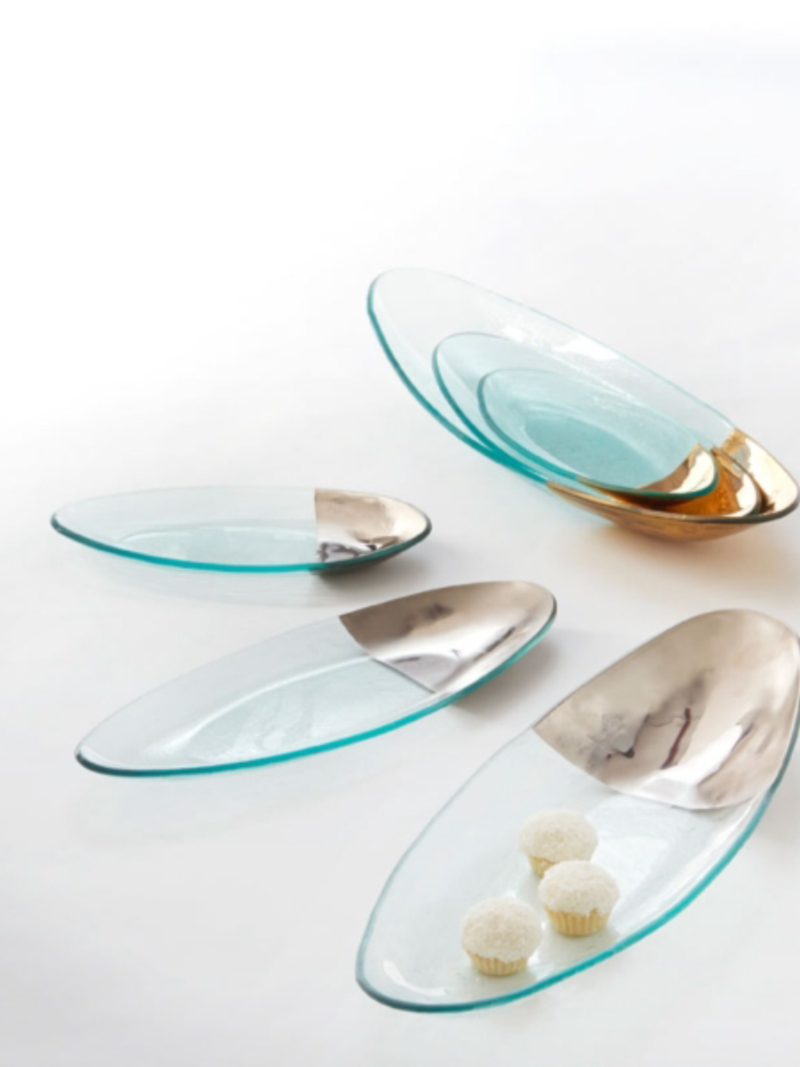 Annie Glass Mod Maxi PAIR Large Gold Tray
