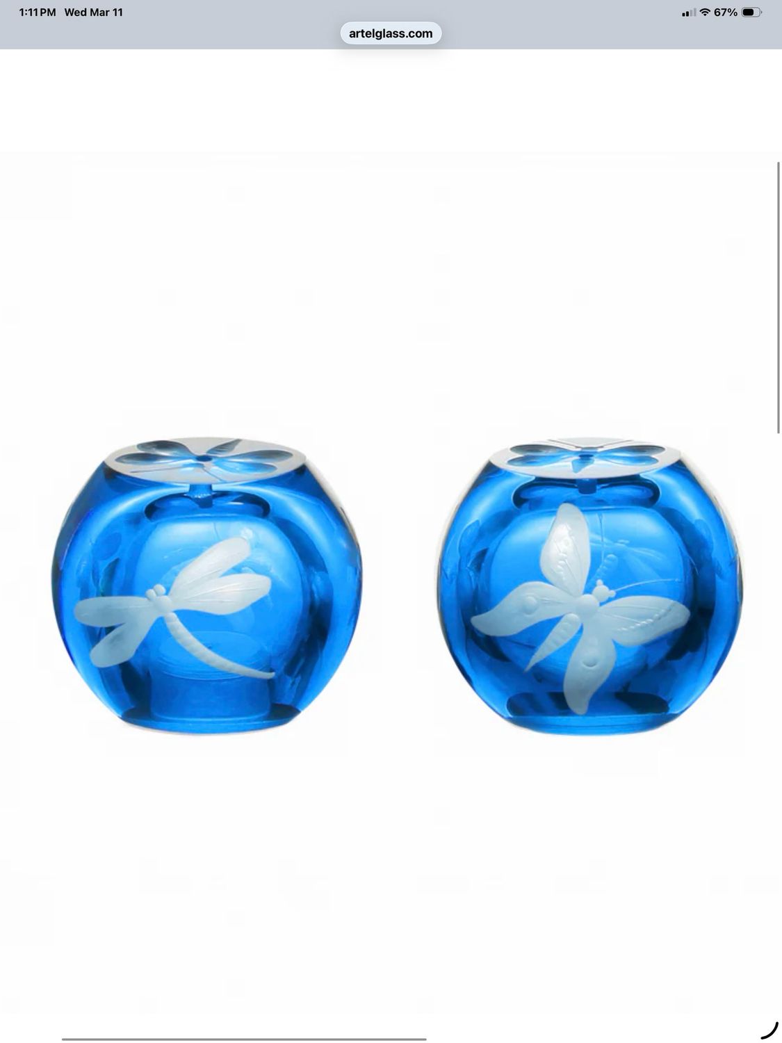 Artel Blue Crystal Pair Salt And Pepper Shakers