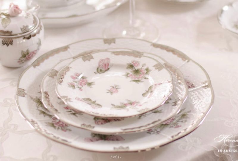 Herend Queen Victoria Gray- Platinum Service Plate/ Princess Victoria Gray- Platinum Dessert And Scalloped Dinner Bowl Needs 16