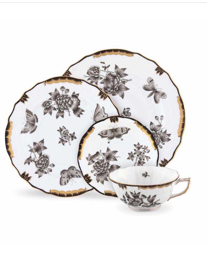 Herend Fortuna Black Dessert Plates Needs 12