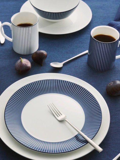 Wedgwood Gio Blue Dinner, Cereal Bowl, Gio Pinstripe Salad Blue-3 Piece Needs 12