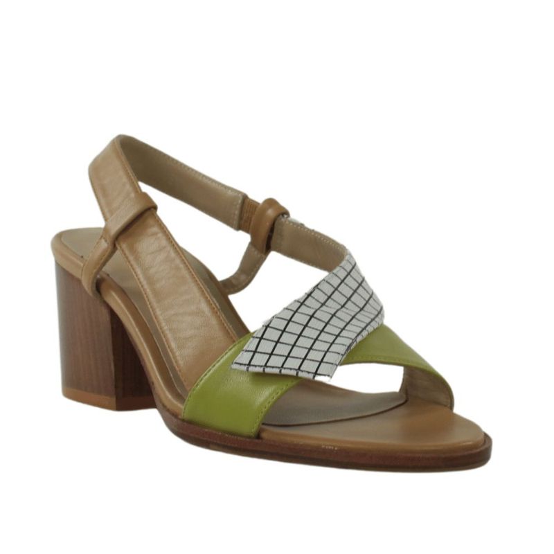 Megumi ochi sandalias de piel beige con tacón ancho.25vjp12