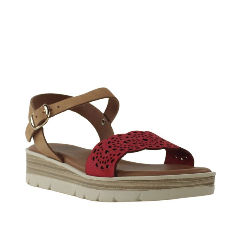 Sandalias talla 37 rojas y camel con cuña .25vw14-ap24