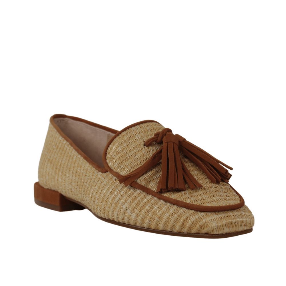 Mocasines de rafia beige con borlas .cd001