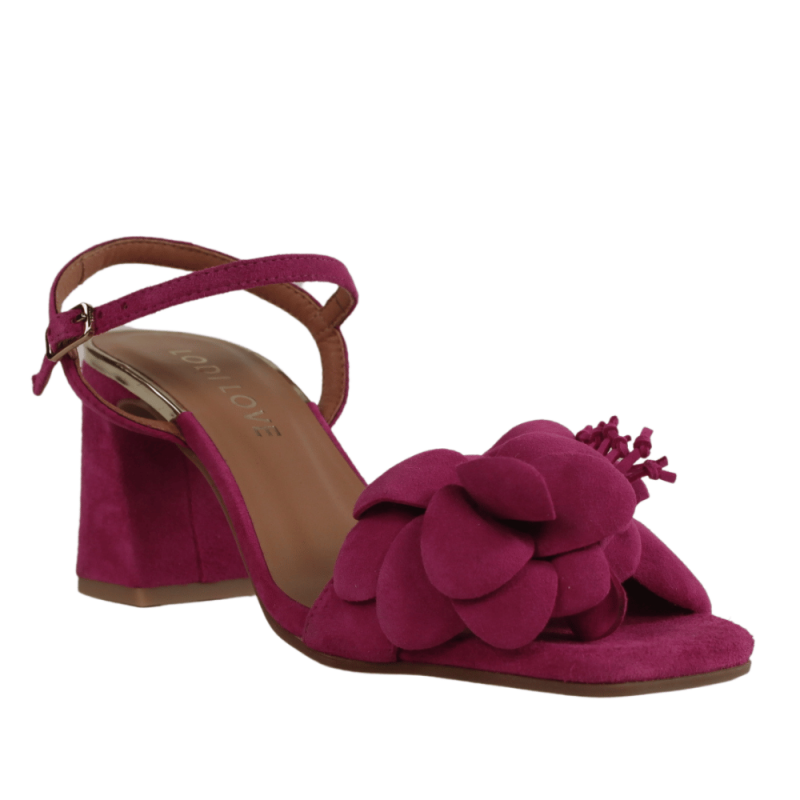 Lodilove sandalias fuxia con flor piel ante.25vl2-ap