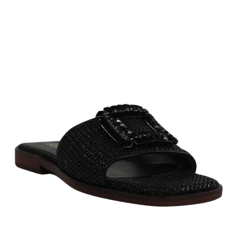 Lodilove sandalias planas de rafia negra.25vl16-ap