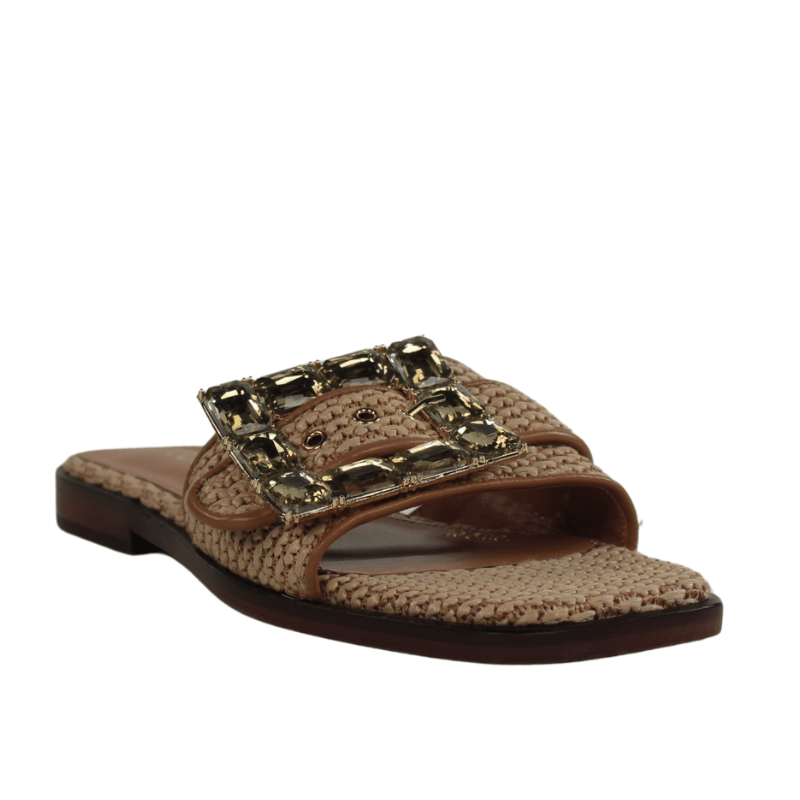 Lodilove sandalias planas rafia beige con adorno.25vl17-ap
