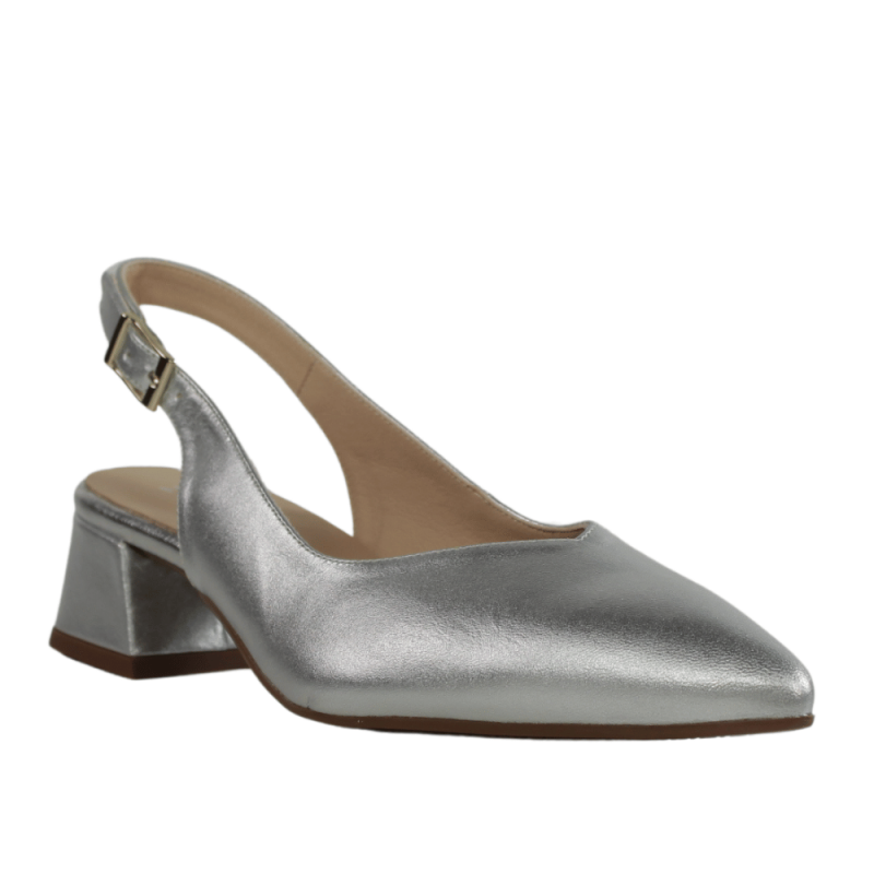 Zapatos salones destalonados piel plata.751tb