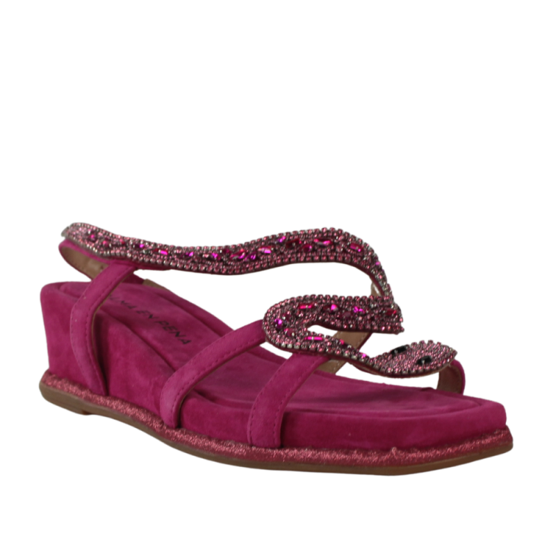 Alma en pena sandalias fuxia de cuña con adorno.25vr12-9