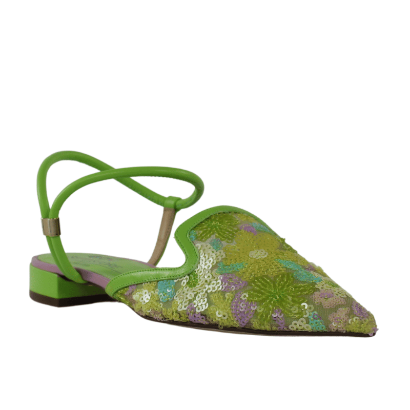 Sept store zapatos encaje y lentejuelas verde pistacho.25016