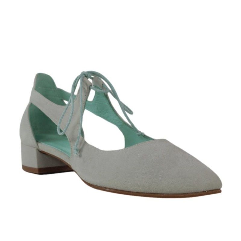 Zapatos de piel ante color azul agrisado atados.3300