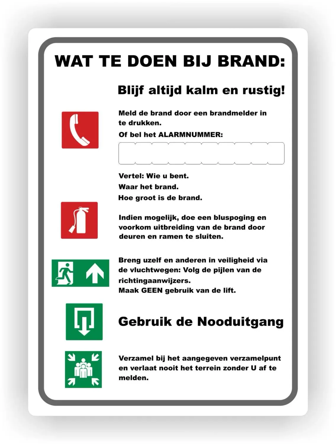 Wat te doen bij brand Calamiteiten sticker