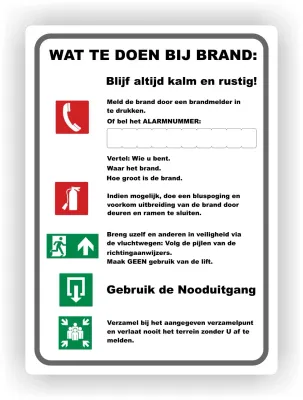 Wat te doen bij brand Calamiteiten sticker