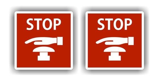 Noodstop druk knop stickers 2 stuks