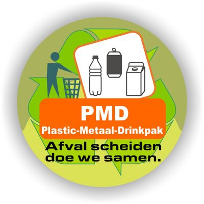 PMD plastic, metaal, drinkpak recycling sticker