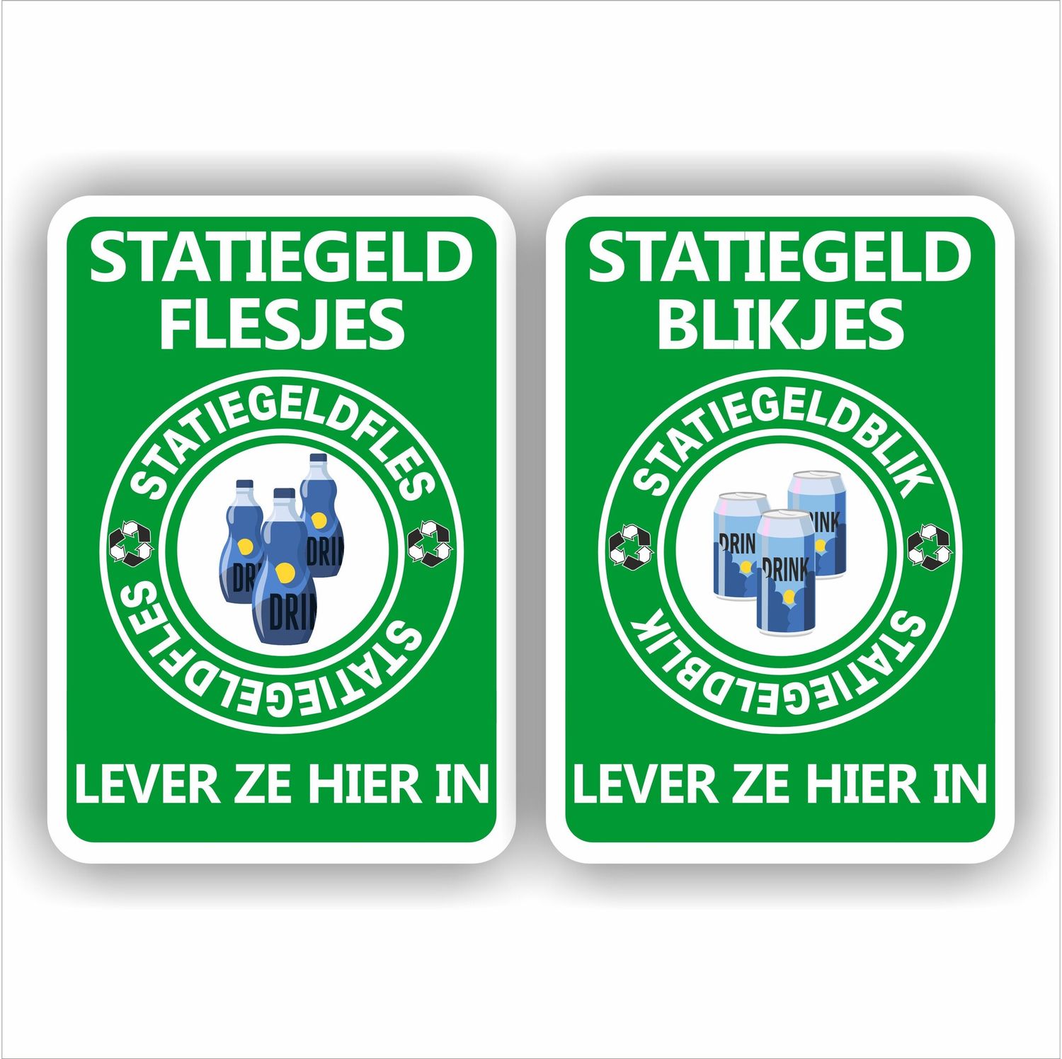 Statiegeld fles en blik inleveren set van 2 stickers