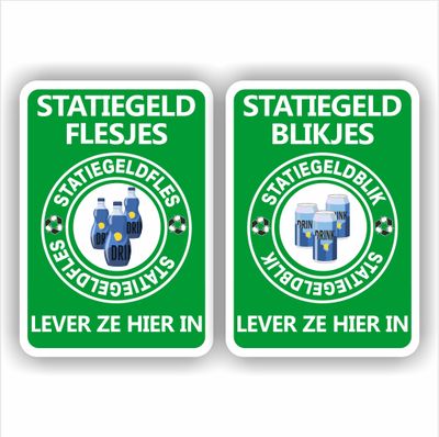 Statiegeld fles en blik inleveren set van 2 stickers
