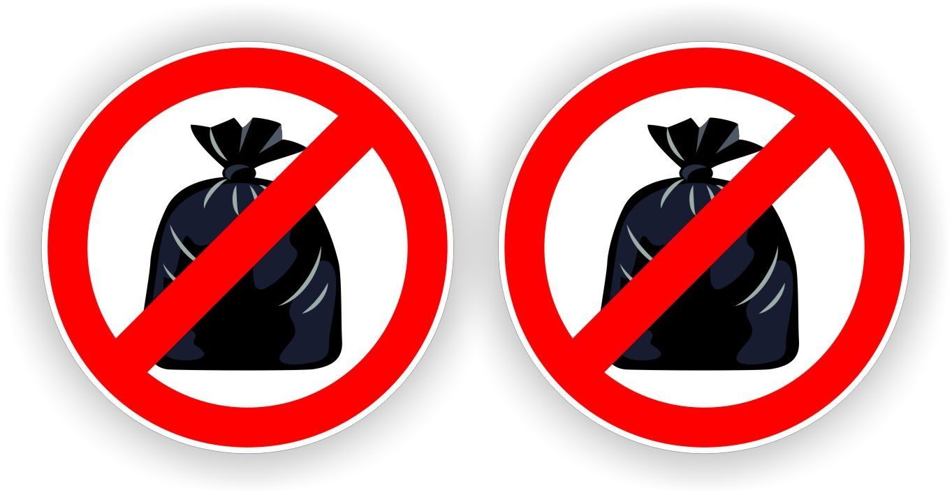 Hier geen vuilniszak plaatsen stickers set 2 stuks.