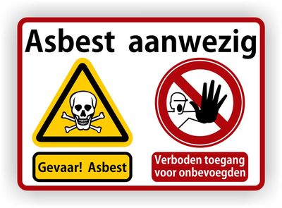 Asbest sticker waarschuw voor de aanwezigheid van asbest
