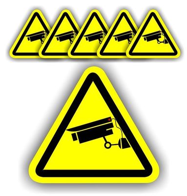 Cameratoezicht 6 stickers geel zwart.