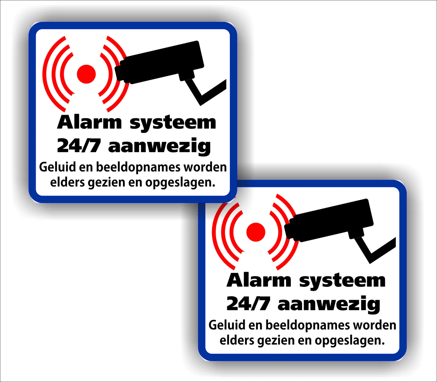 Alarmsysteem aanwezig met geluid en beeldopnames stickers set van 2 stuks.