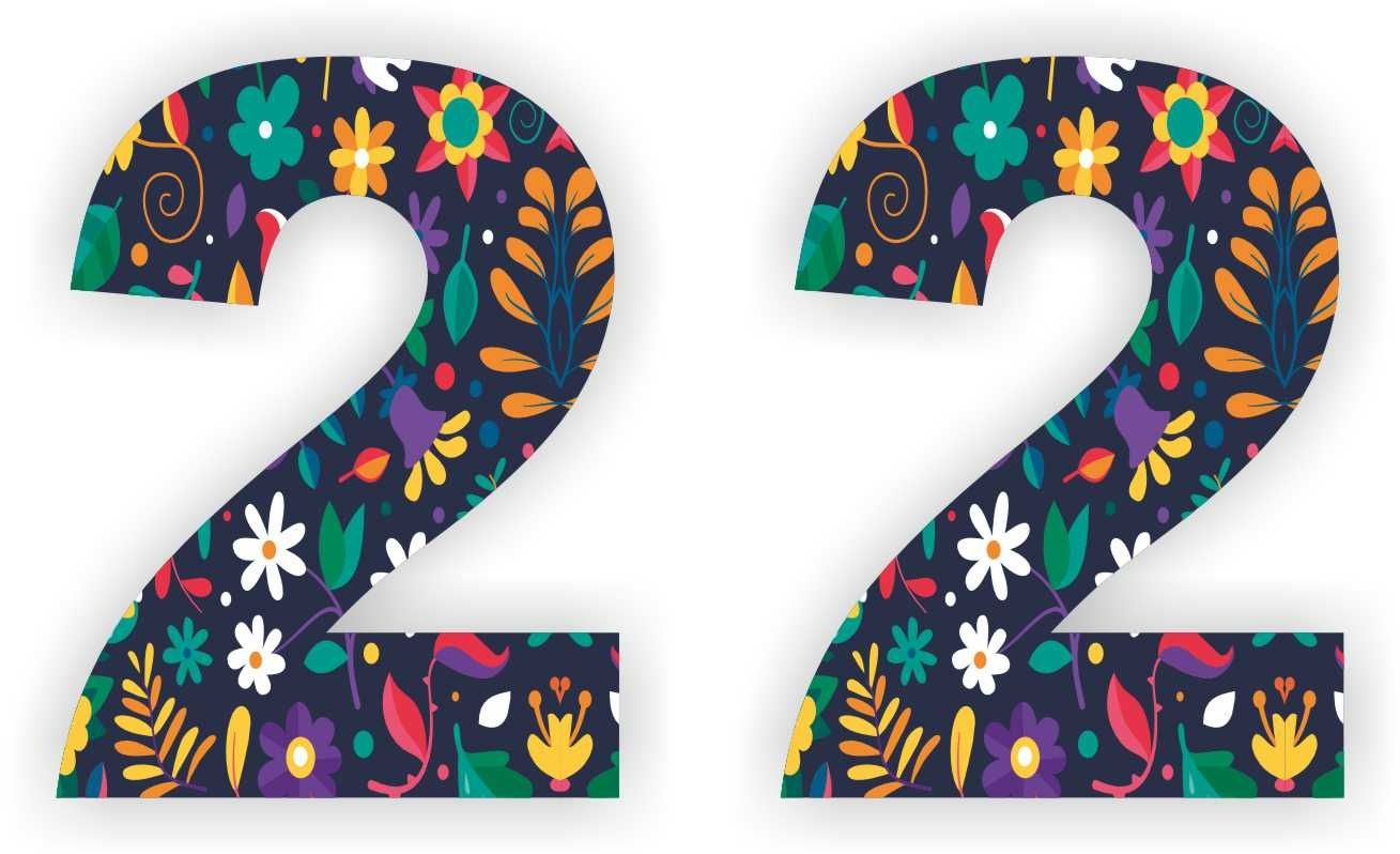 Plakcijfer nr: 2 met bloem motief