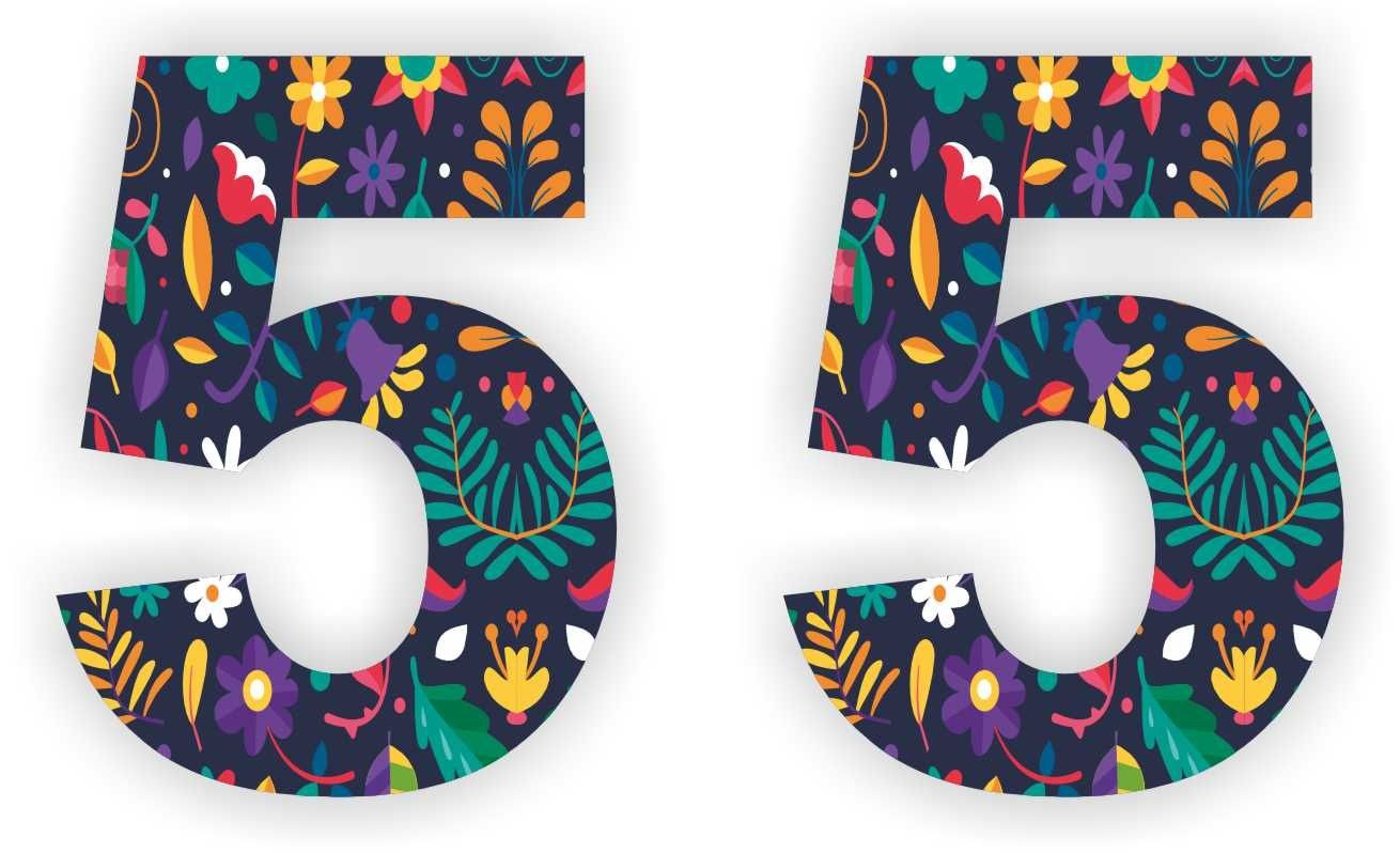 Plakcijfer nr: 5 met bloem motief