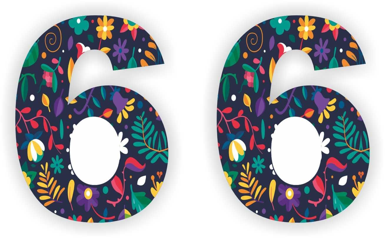 Plakcijfer nr: 6 met bloem motief
