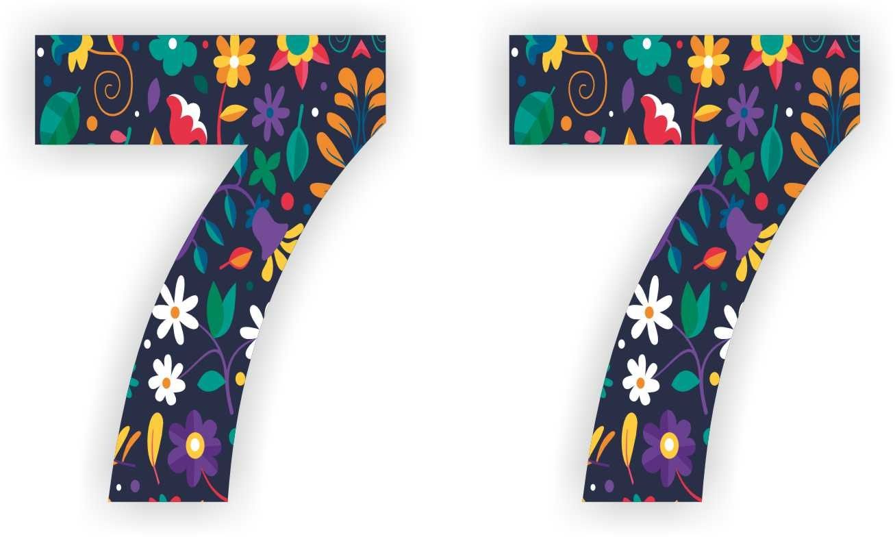 Plakcijfer nr: 7 met bloem motief