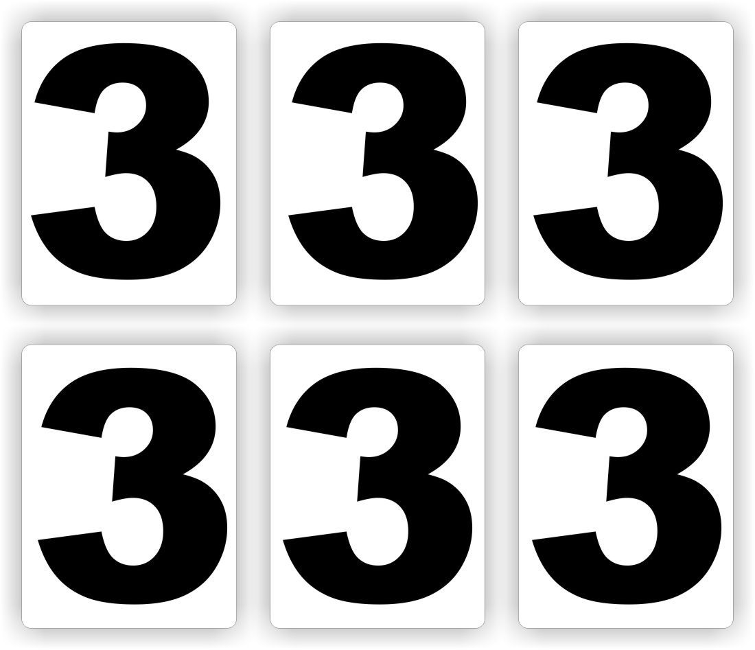 Plakcijfers set 6 stickers met nr: 3